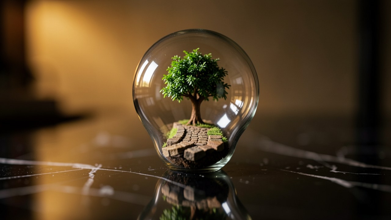 A lightbulb with a small path drawn inside it, symbolizing ideas and direction.